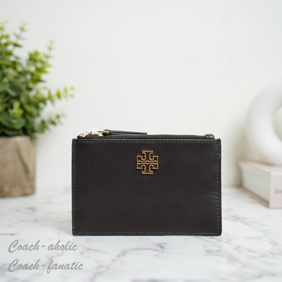 NWT Tory Burch Britten Soft Zip Card Case Wallet in Dark Mahogany - Picture 1 of 7
